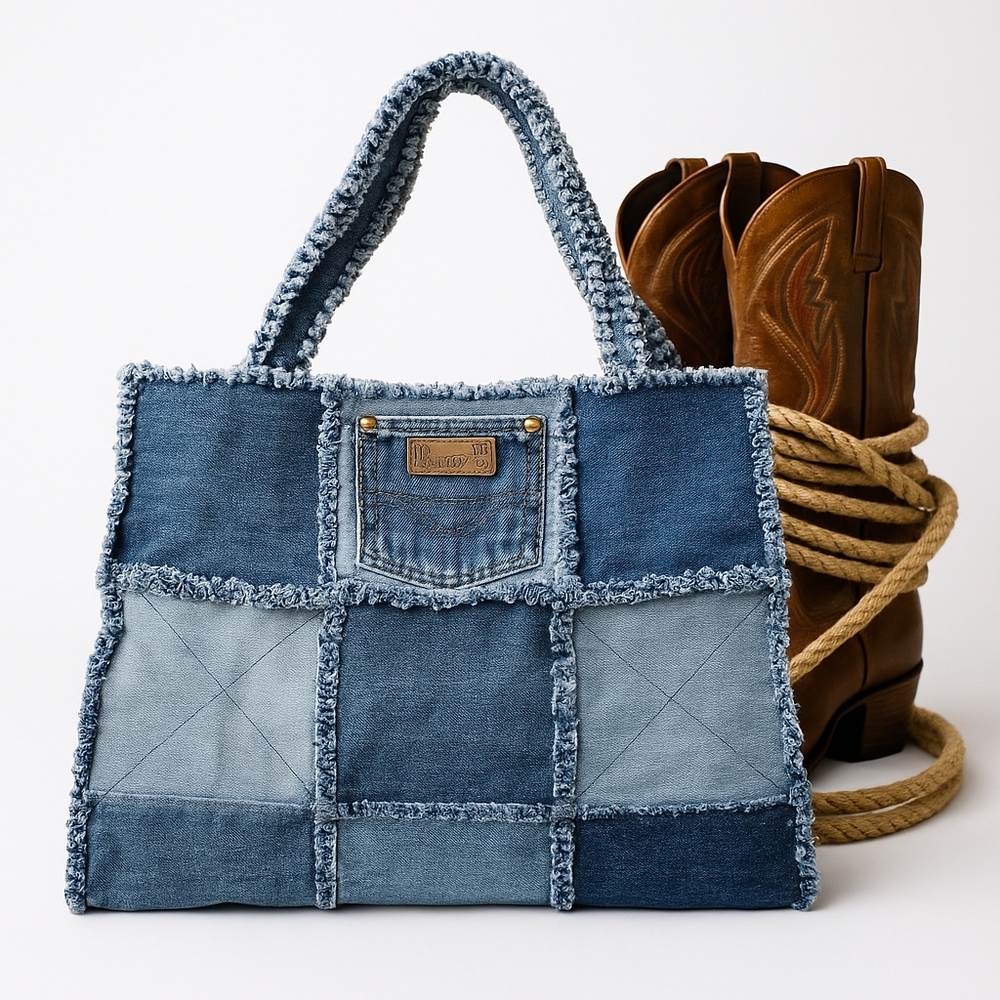 Denim Patchwork Tote Bag